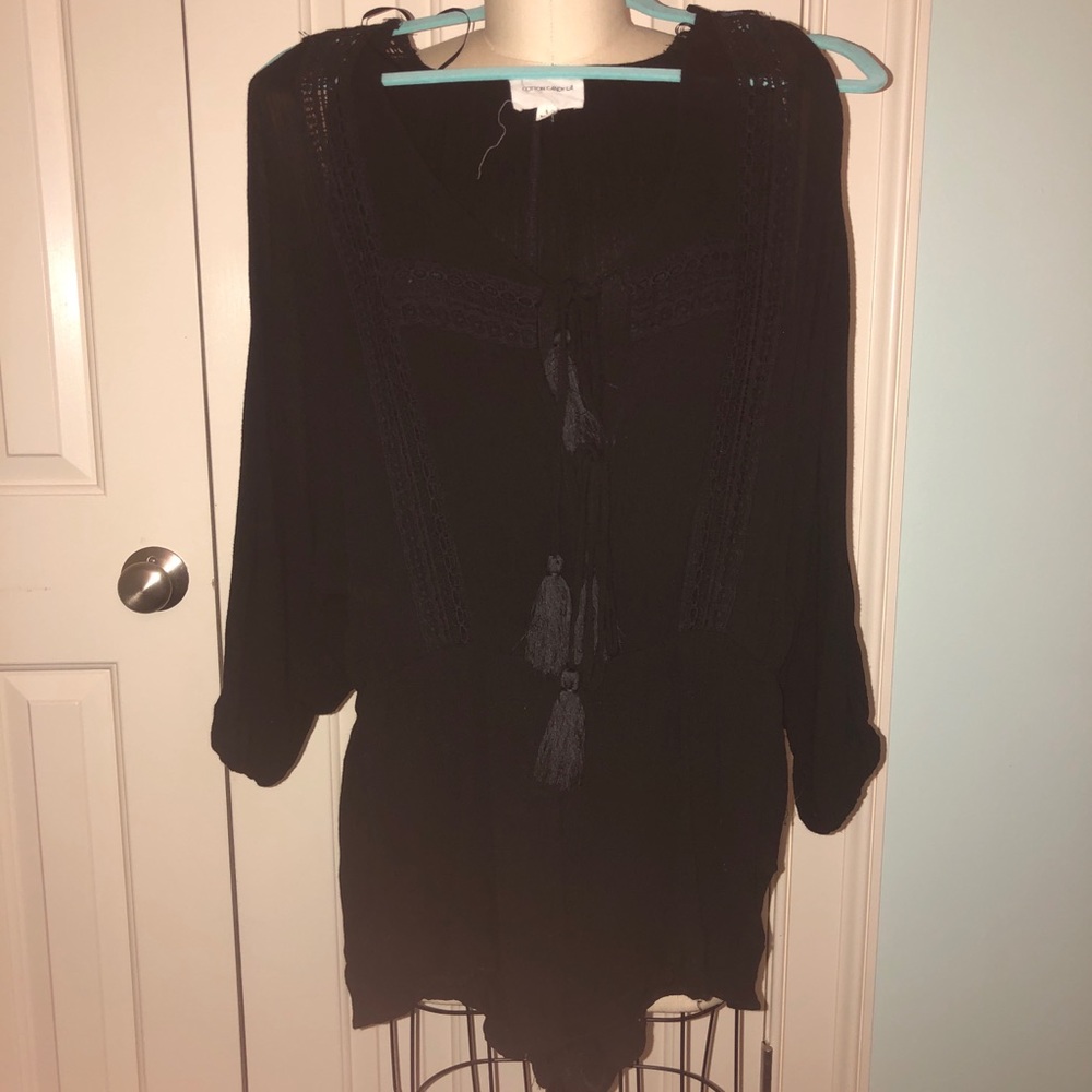 Black front tie romper